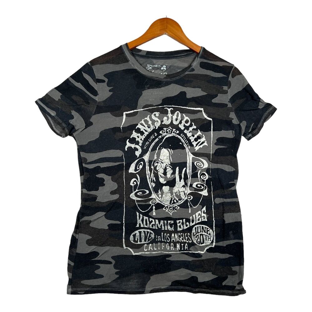 LUCKY BRAND JEANS JANIS JOPLIN KOSMIC BLUES CONCERT CAMO GRAY MEN'S T SHIRT M